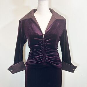 Tadashi Shoji Purple Velvet Collared Top & Maxi Slit Skirt Set Size PM Formal